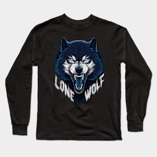 Lone Wolf Wild Wolf Head Blue Long Sleeve T-Shirt